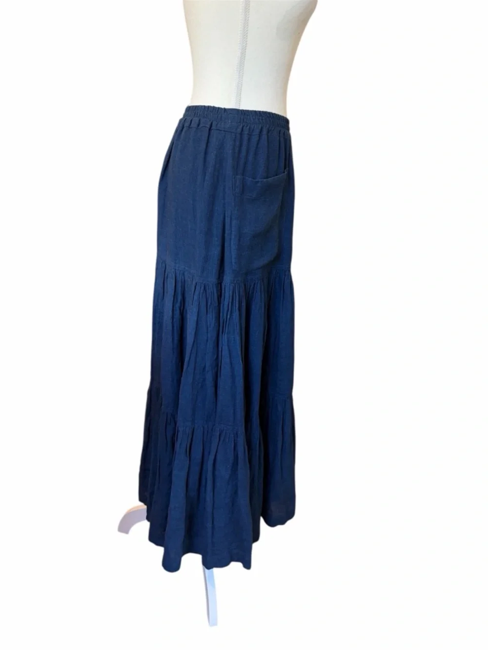 Eskandar Sz 1 S/M Blue Soft Linen Petticoat Feminine Romantic Linen Tiered Skirt